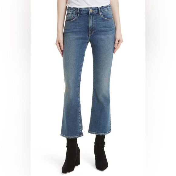 FRAME Le Crop Mini Boot Cut Jeans | Medium Wash Elmont | Size 26 - Picture 2 of 10